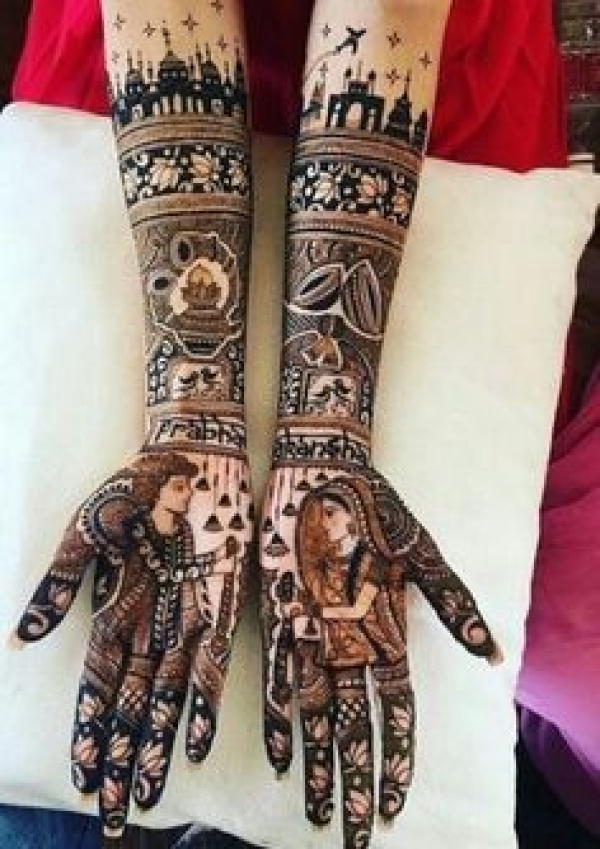 Full hand mehndi design with personalized elements